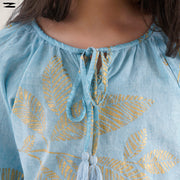 Light Blue Leaf Print Top